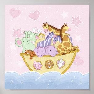 Noahs Ark Rosa Nursery Poster Skriv ut