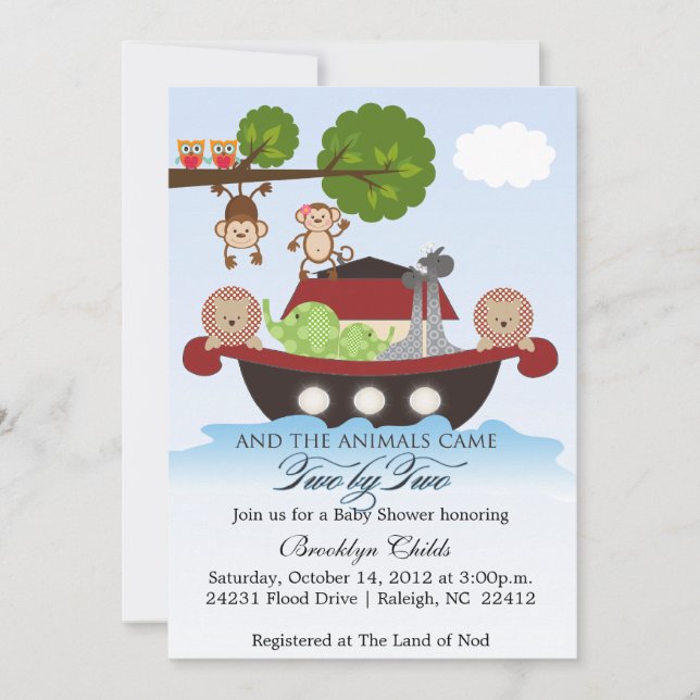 Noahs Ark Sets Sail Baby Shower-inbjudan Inbjudningar (Framsida)