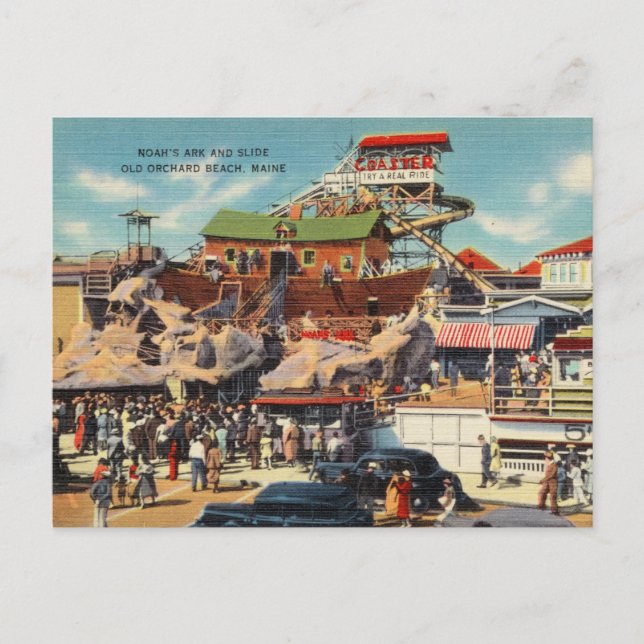 "Noah's Ark & Slide" Gamla Orchard Beach, ME Vinta Vykort (Framsida)