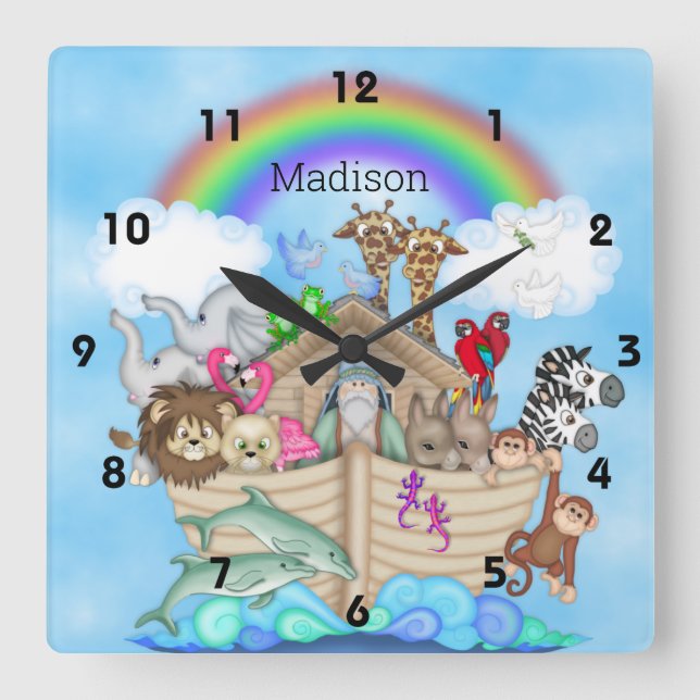 Noahs Ark Wall Clock Fyrkantig Klocka (Framsida)