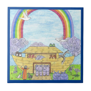Noahs Ark Watercolor Rainbow Animal Elephant Kakelplatta