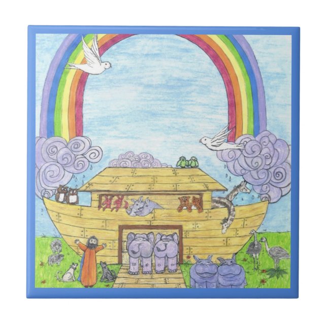Noahs Ark Watercolor Rainbow Animal Elephant Kakelplatta (Framsidan)