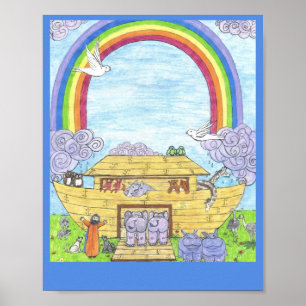 Noahs Ark Watercolor Rainbow Animal Elephant Poster