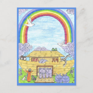 Noahs Ark Watercolor Rainbow Funny Elephant Meddelande Vykort
