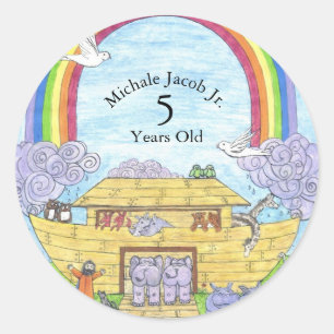 Noahs Ark Watercolor Rainbow Funny Elephant Runt Klistermärke