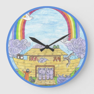 Noahs Ark Watercolor Rainbow Funny Elephant Stor Klocka
