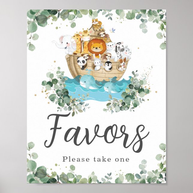 Noahs favoriter i Ark Greenery Birthday Baby Showe Poster (Framsidan)
