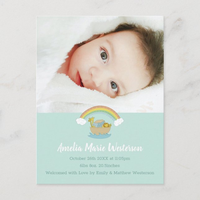 Noahs födelsemeddelande Ark Boho Baby Vykort (Framsida)