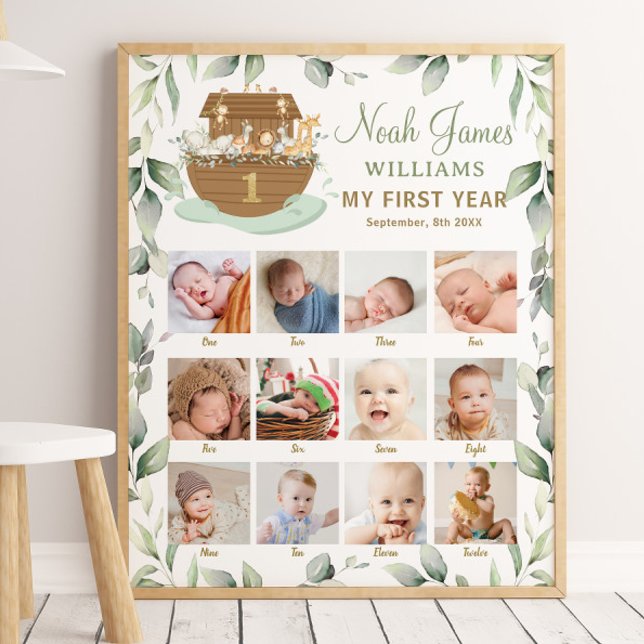Noahs första årets milstolpar i Ark Bilder Foton Poster (noah's ark photographs pictures baby first year milestones sign month by month photo nursery decor )