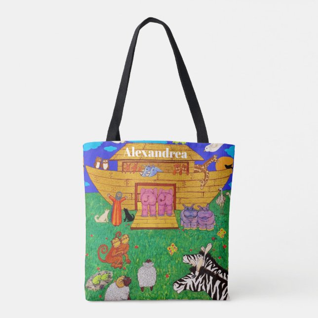 Noahs illustration av Ark Rainbow Funny Elephant Tygkasse (Baksida)