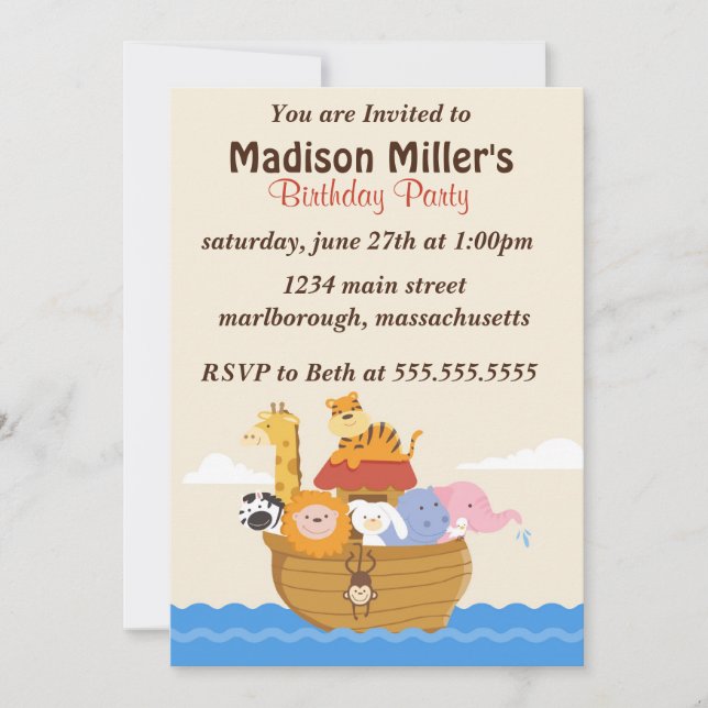 Noahs inbjudan för bågfödelsedag (Framsida)