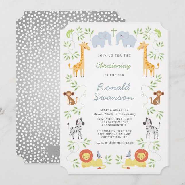 Noahs inbjudan till Ark Animals Christening (Fram/baksida)