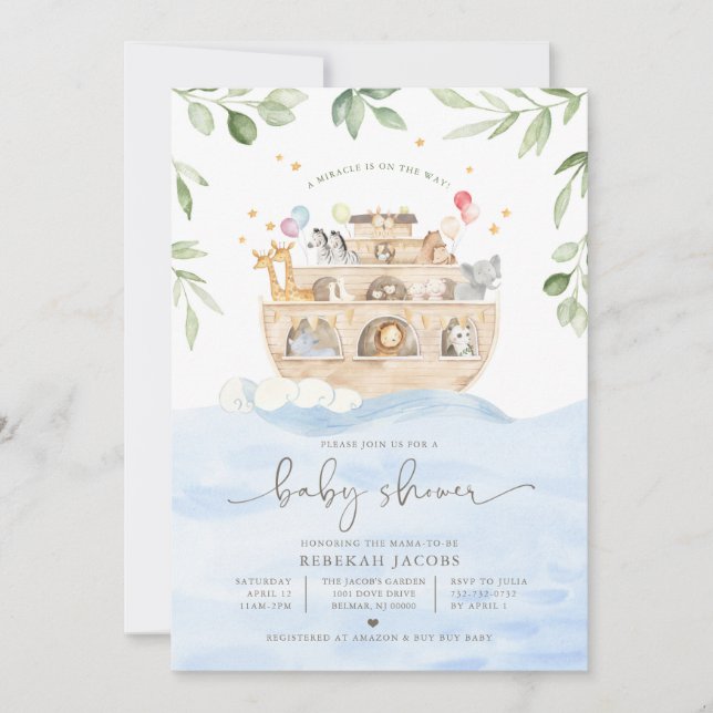 Noahs inbjudan till Ark Baby Shower (Framsida)