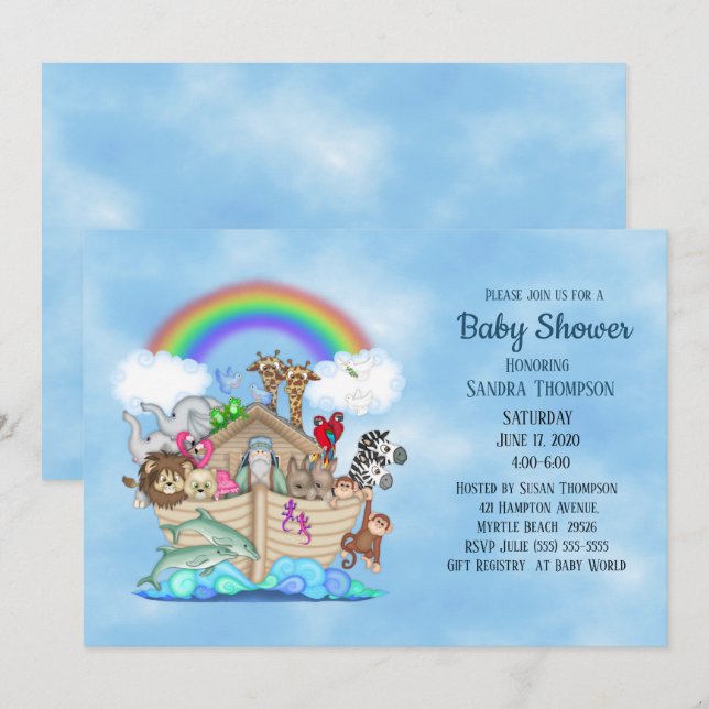 Noahs inbjudan till Ark Baby Shower (Fram/baksida)