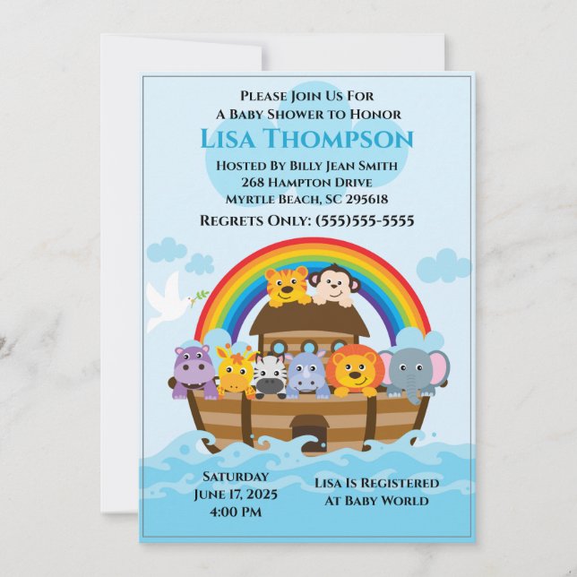 Noahs inbjudan till Ark Baby Shower (Framsida)