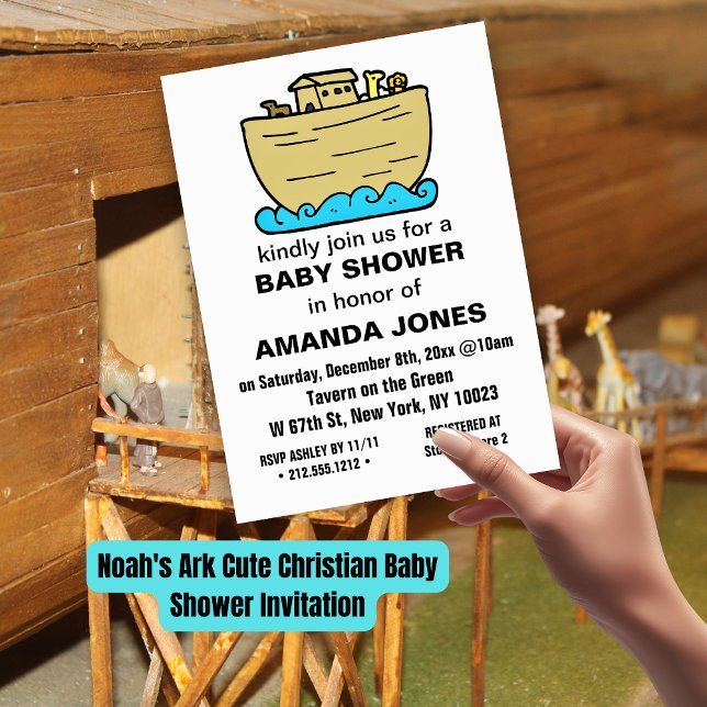 Noahs inbjudan till Ark Cute Christian Baby Shower (Noah's Ark Cute Christian Baby Shower Invitation)