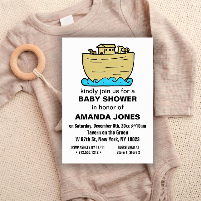 Noahs inbjudan till Ark Cute Christian Baby Shower (Gender Neutral Noah's Ark Baby Shower Invitations)
