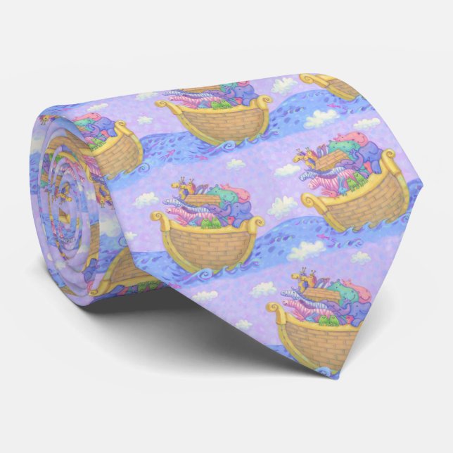 Noahs Novelty i Ark Religiösa Lila Mönster Slips (Rullad)