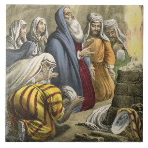 Noahs offer på att lämna ark, från en bibel kakelplatta