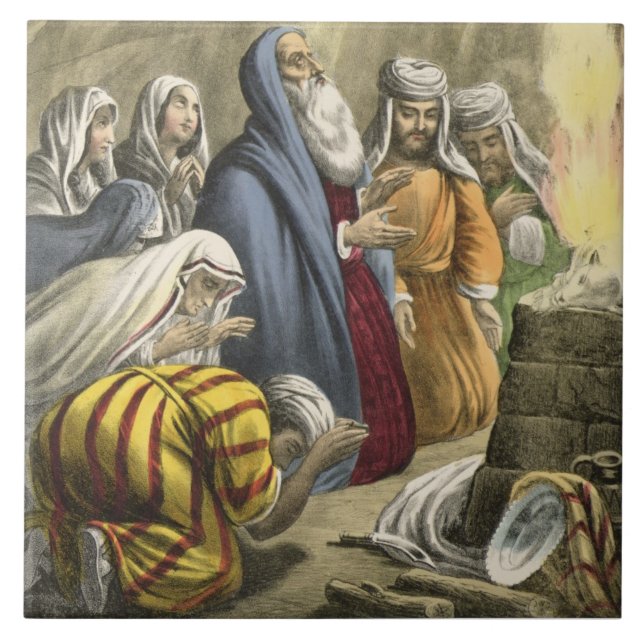 Noahs offer på att lämna ark, från en bibel kakelplatta (Framsidan)