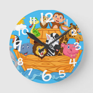 Noahs Tecknad Kids Wall Clock Rund Klocka