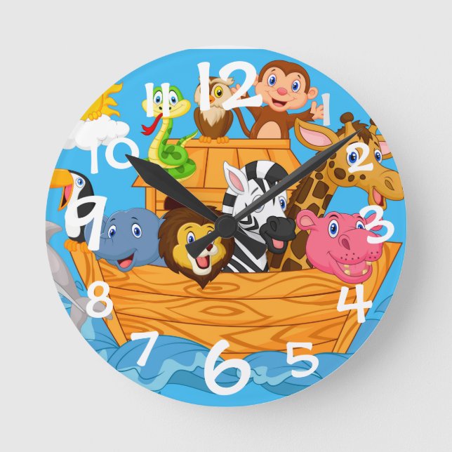 Noahs Tecknad Kids Wall Clock Rund Klocka (Framsida)