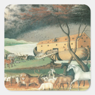 Noaks ark av Edward Hicks, Vintage folkkonst Fyrkantigt Klistermärke