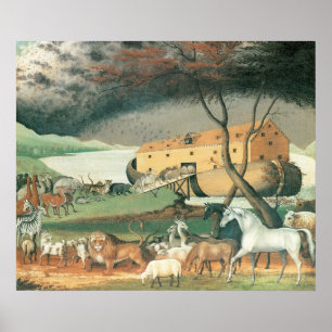 Noaks ark av Edward Hicks, Vintage folkkonst Poster