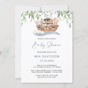 Noaks ark grönskande baby shower inbjudan