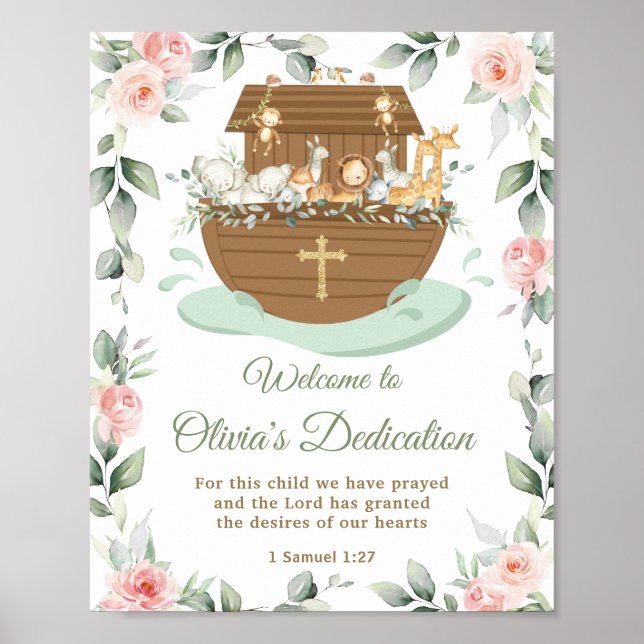 Noaks ark Rosa blommiga dopdedikationer Poster (Framsidan)