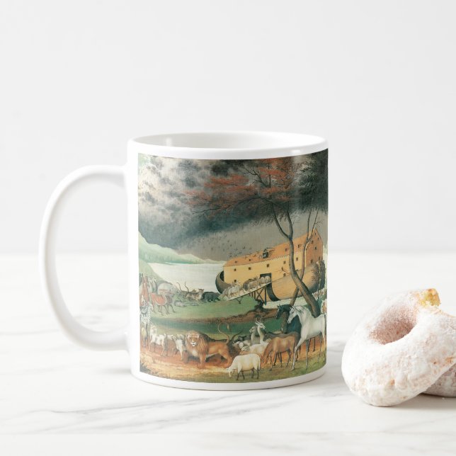 Noas ark av Edward Hicks, Vintage folkkonst Kaffemugg (Med munk)