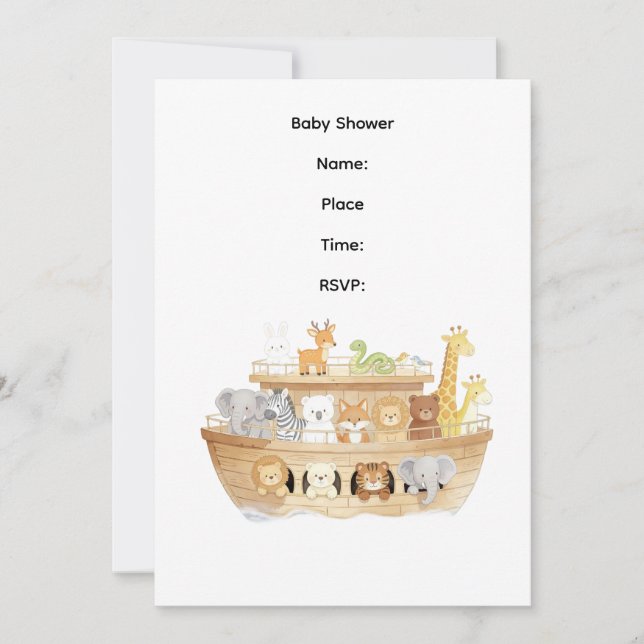 Noas ark Baby Shower Tema Inbjudan (Framsida)