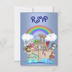 NOAS ARK Djur RSVP Blå Inbjudningar