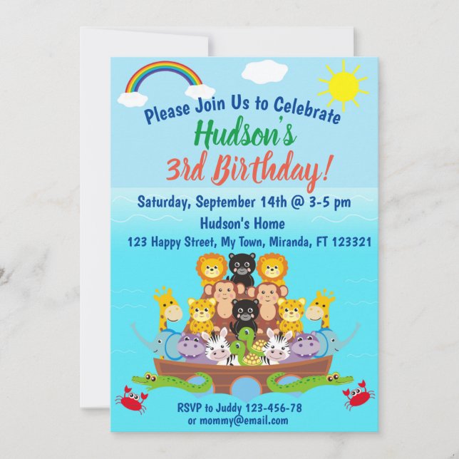 Noas ark födelsedagsinbjudan inbjudningar (Framsida)
