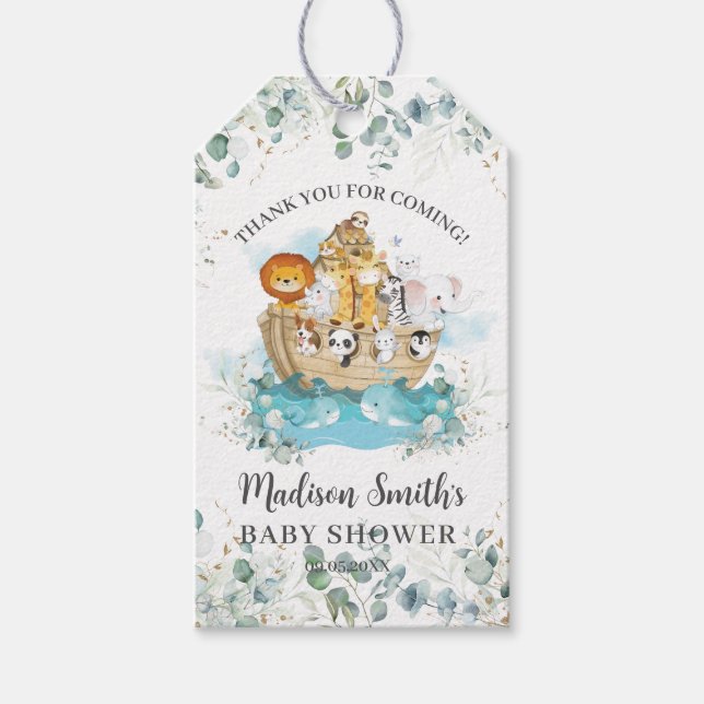 Noas ark Grönska Könsneutral baby shower Presentetikett (Framsidan)