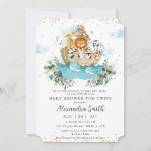 Noas ark Grönska Söta Djur Tvillingar Baby Shower Inbjudningar
