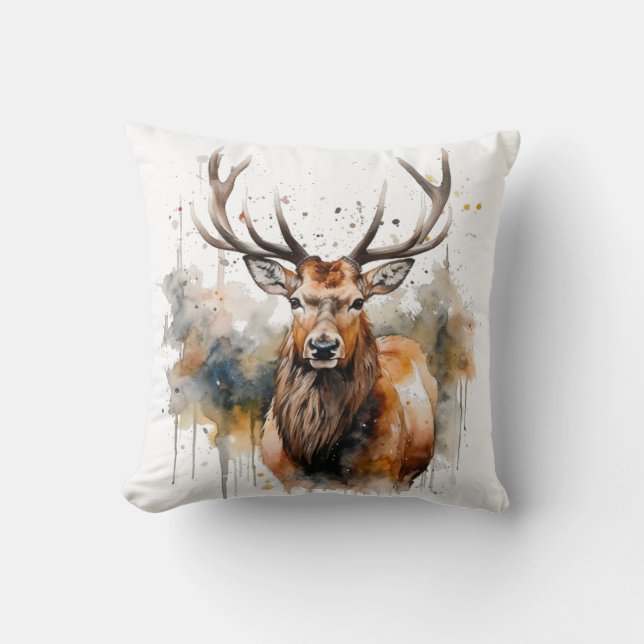 Noble Antlers: Woodland Elk Watercolor Art Kudde (Framsida)