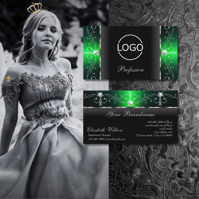 Noble Black and Grönt Squiggled Jewels med Logotyp Visitkort (Skapare uppladdad)