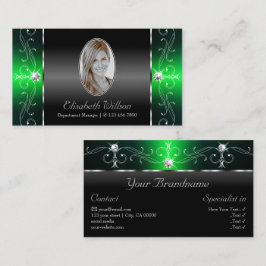 Noble Black and Grönt Squiggled Jewels med Photo Visitkort