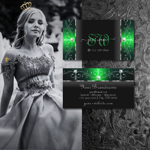 Noble Black and Grönt Squiggled Jewels Monogram Visitkort