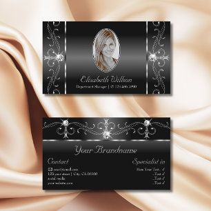 Noble Black and White Squiggled Jewels med Photo Visitkort