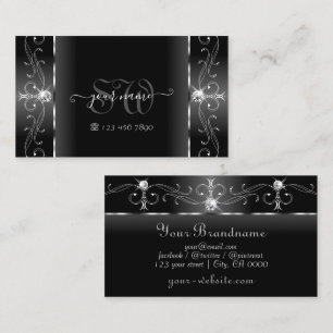 Noble Black and White Squiggled Jewels Monogram Visitkort