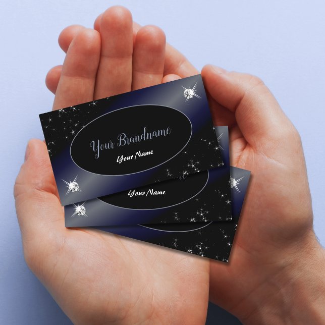 Noble Black Blue Glitter Stars Diamonds Elegant Visitkort (Skapare uppladdad)