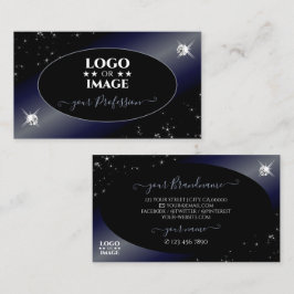 Noble Black Blue Glitter Stars Diamonds med Logoty Visitkort