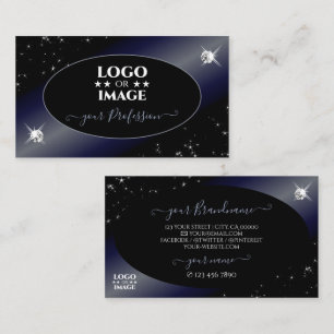 Noble Black Blue Glitter Stars Diamonds med Logoty Visitkort