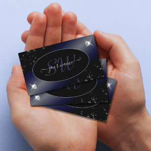 Noble Black Blue Glitter Stars Diamons Initialer Visitkort