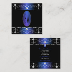 Noble Black Blue Lila Ornate Ornaments Initialer Fyrkantigt Visitkort