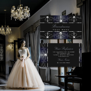 Noble Black Blue Ornate Gräns Diamonds Ornamds Visitkort