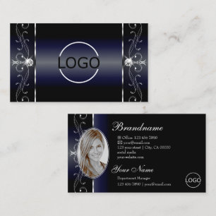 Noble Black Blue White Squiggled Jewels Logotyp Ph Visitkort