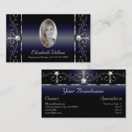 Noble Black Blue White Squiggled Jewels med Photo Visitkort